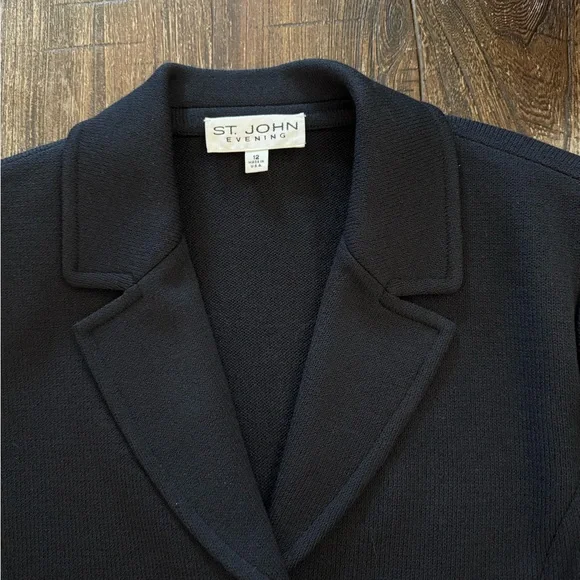St John Evening Black Beaded Blazer Jacket Size 12 Vintage Santana Knit - Picture 6 of 10